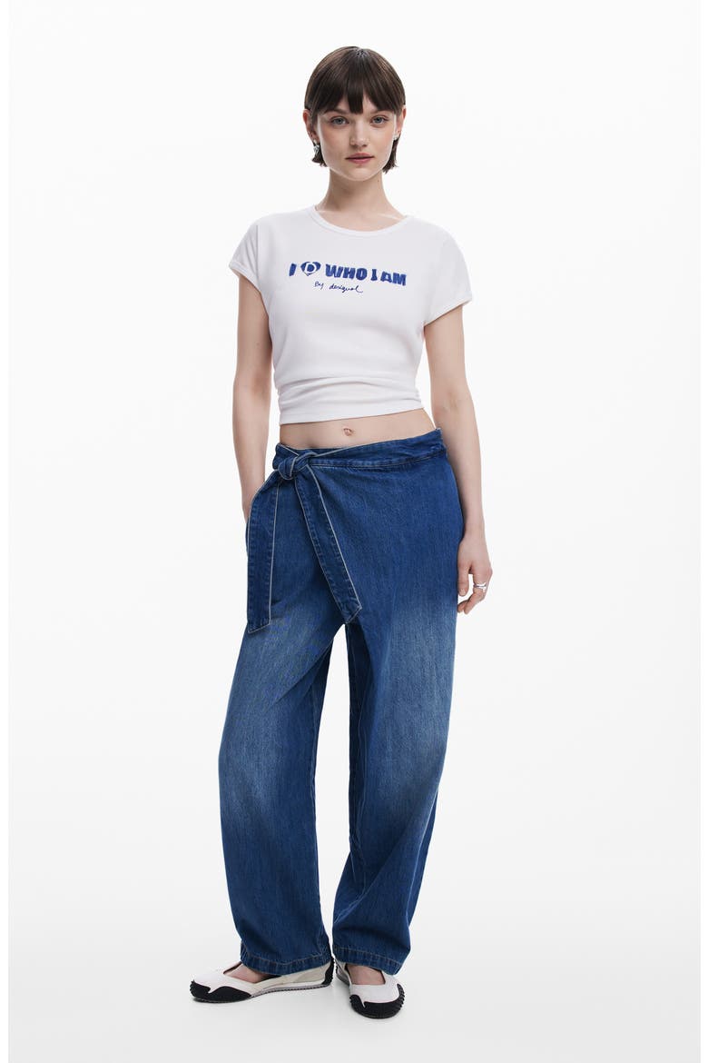 Faded Faux Wrap Jeans, Alternate, color, BLUE