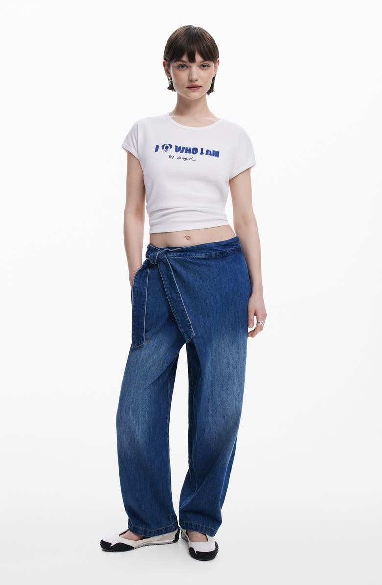 Desigual Faded Faux Wrap Jeans, Alternate, color, Blue