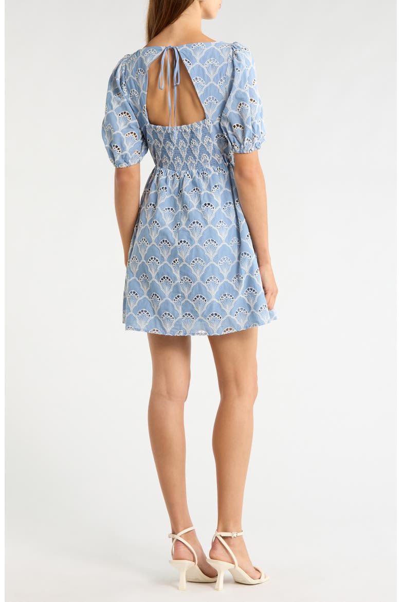Ivana Eyelet Smocked Minidress, Alternate, color, BLUE-WHITE