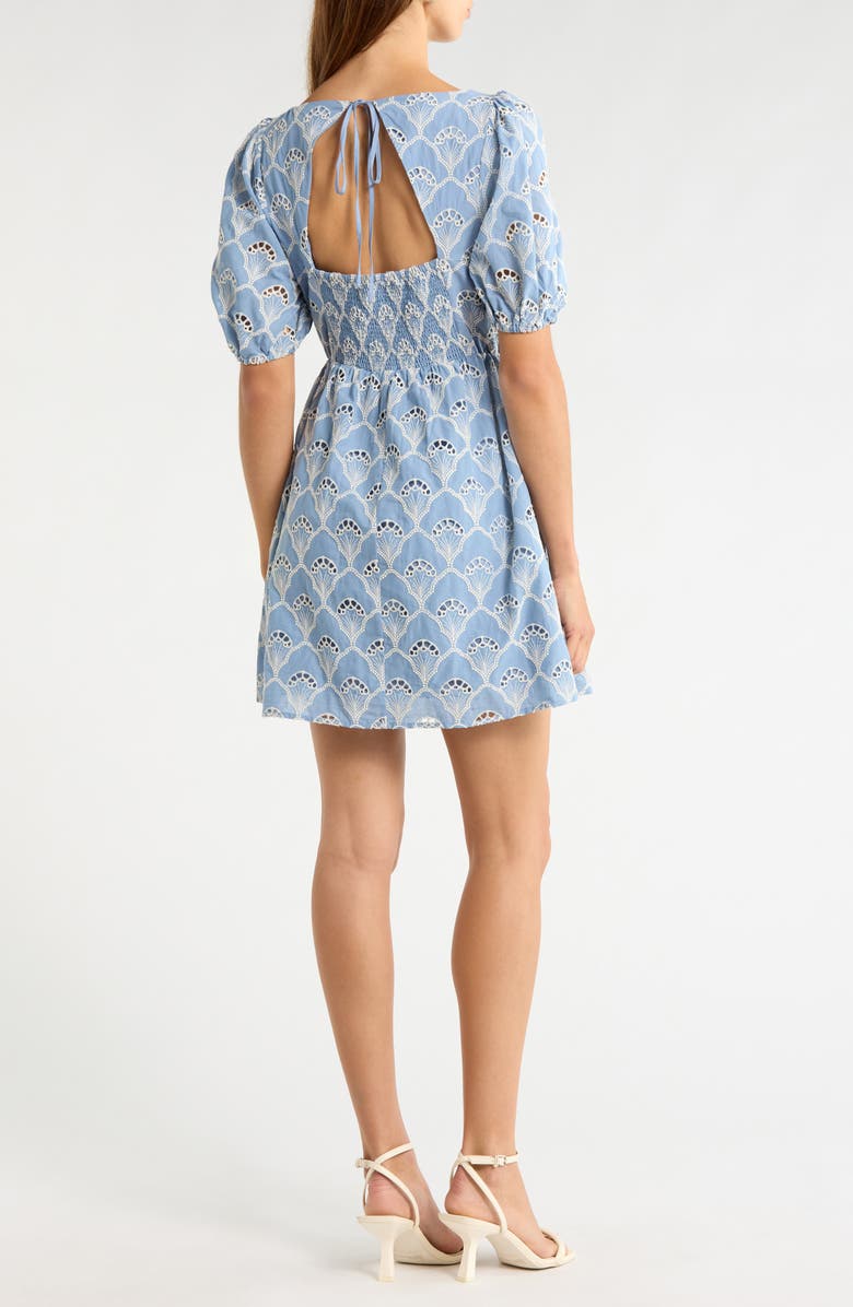 SUGARLIPS Ivana Eyelet Smocked Minidress, Alternate, color, Blue-White