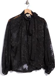 L'AGENCE Rhett Oversized Burnout Tie Neck Blouse