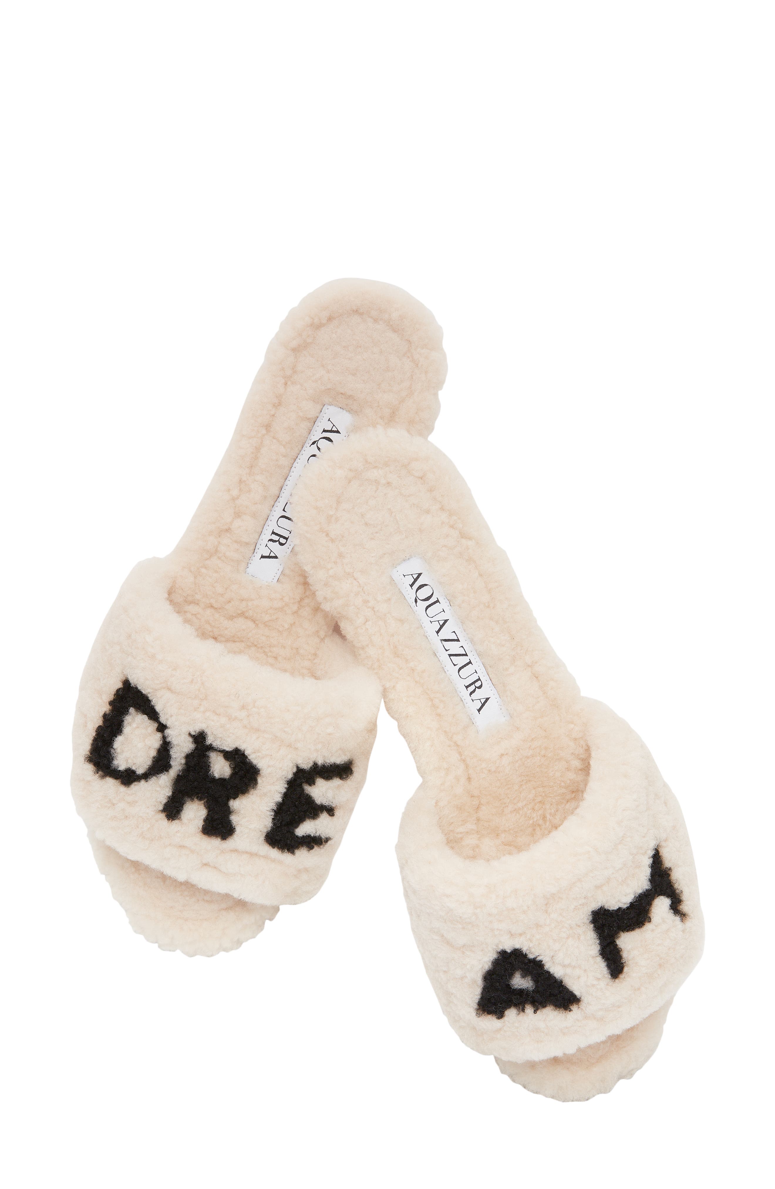 So Dream Genuine Shearling Slide Sandal, Alternate, color, CREAM/BLACK