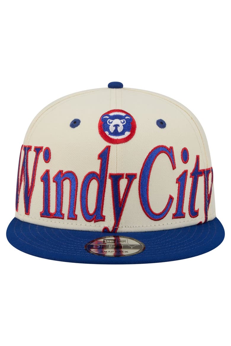 Men's New Era Cream Chicago Cubs Oversized Slogan 9FIFTY Snapback Hat, Alternate, color, Cream