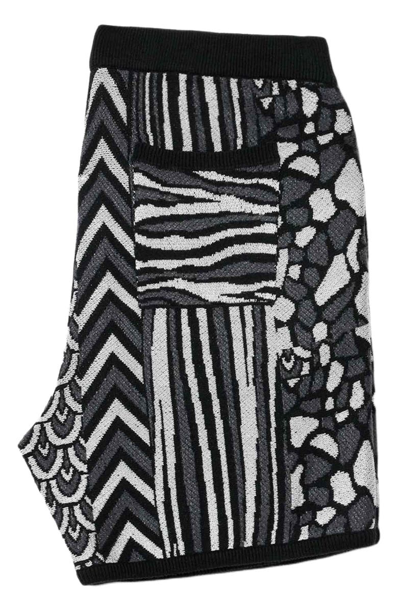 John Varvatos Burrows Abstract Pattern Knit Shorts, Alternate, color, Black