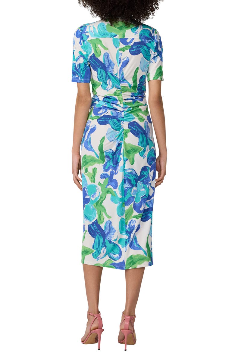 Diane von Furstenberg Zoey Floral Short Sleeve Ruched Midi Shirtdress, Alternate, color, Cote Ibiza Blue