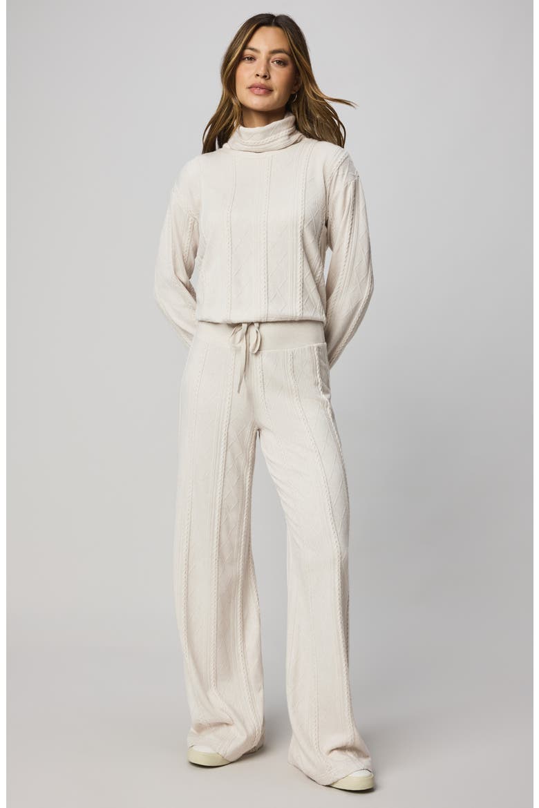 Cable Lounge Turtleneck Top, Alternate, color, PALE OAK WHITE HEATHER