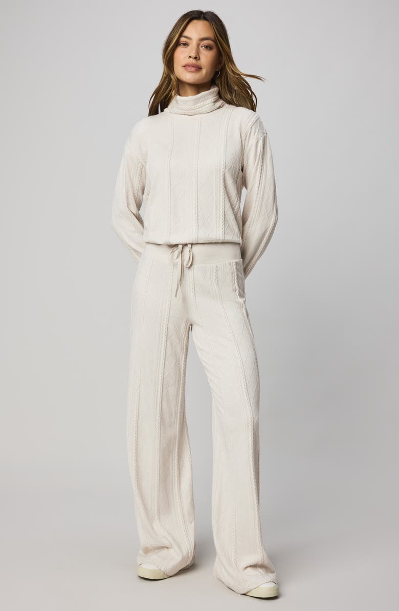 Splendid Cable Lounge Turtleneck Top, Alternate, color, Pale Oak White Heather