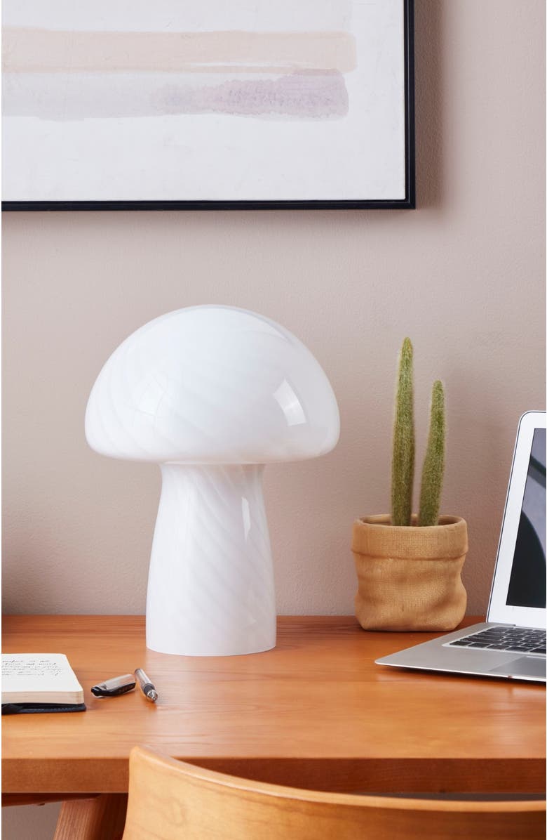 Brightech Mushroom 12.75" Modern LED Table Lamp with Frosted White Glass Shade, Alternate, color, White