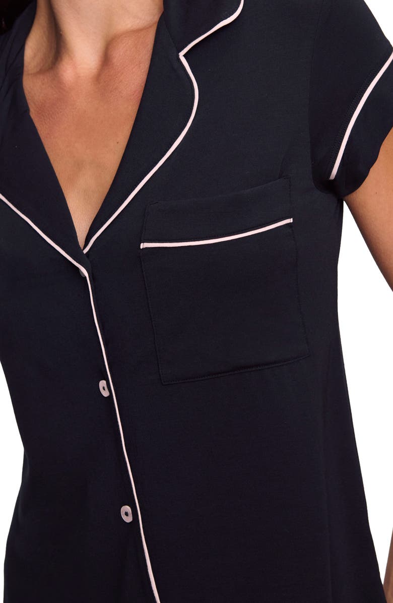 Eberjey Gisele Short Sleeve Cropped Pajamas, Alternate, color, Black/ Sorbet Pink