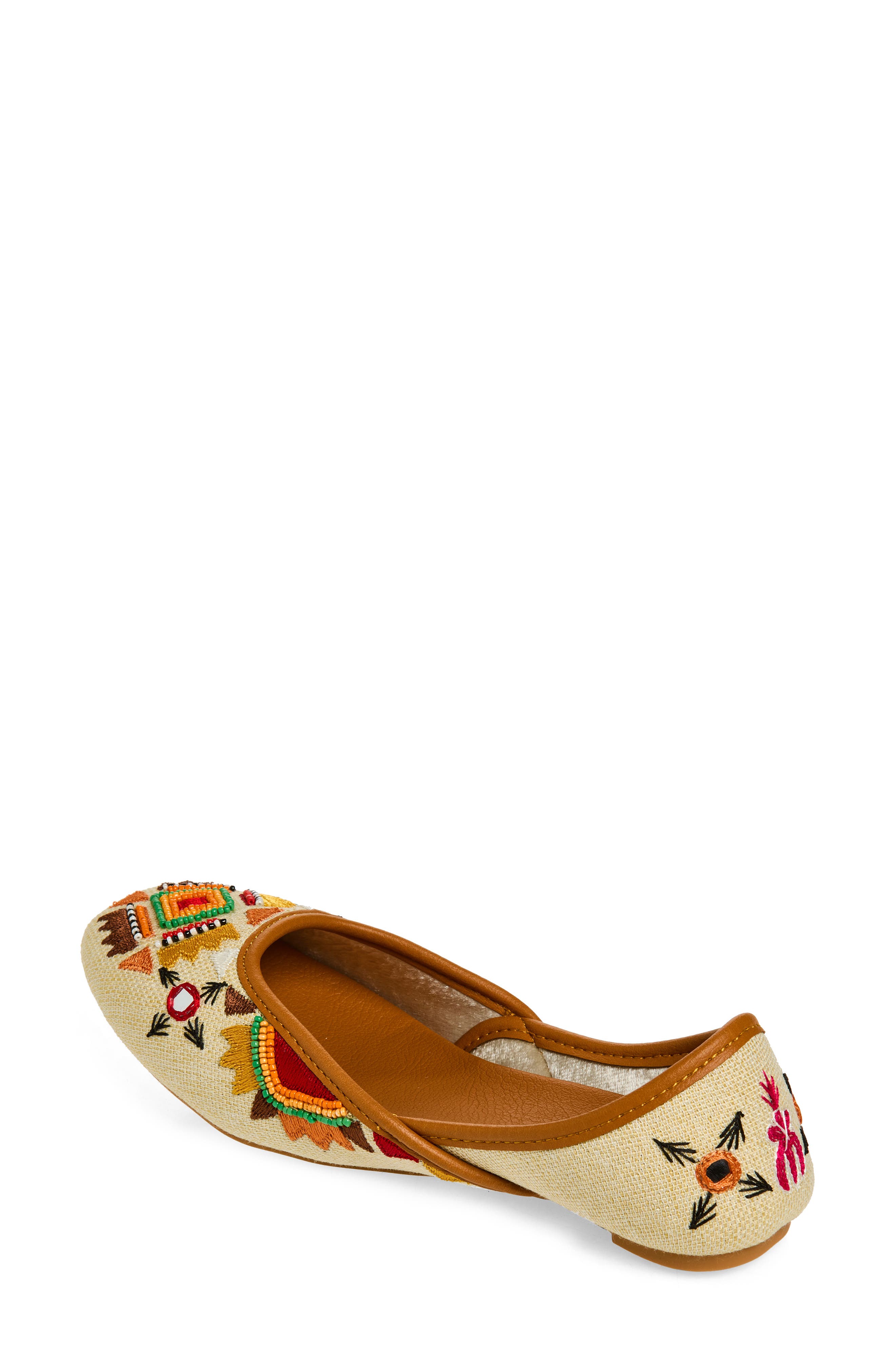 FUCHSIA Embroidered Jutti Flat, Alternate, color, Beige