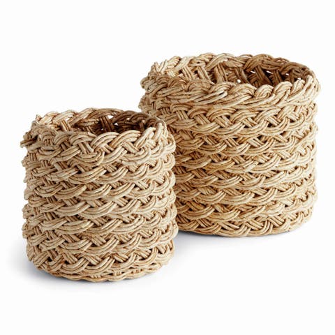 Abaca French Braid Storage Baskets Round Set Of 2
