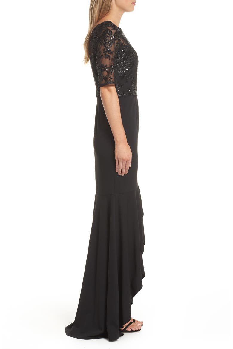 Sequin High/Low Gown, Alternate, color, BLACK