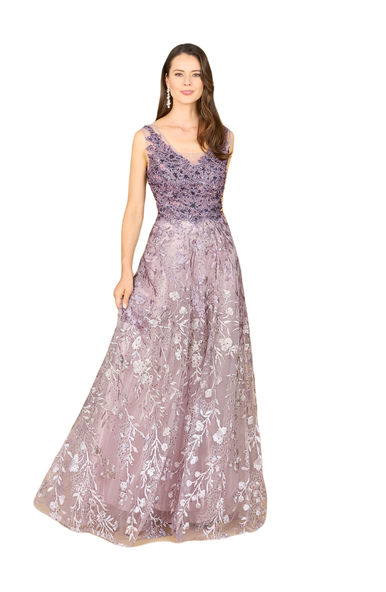 LARA New York Ombre Lace Ballgown, Main, color, Purple