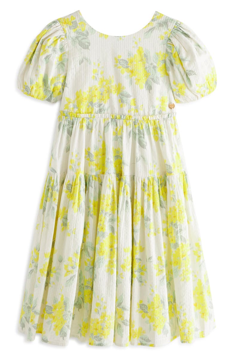 Laura Ashley Apple Blossom Print Seersucker Dress, Main, color, Yellow