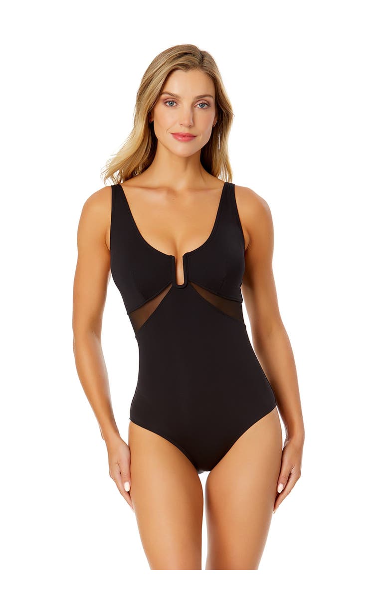 Anne Cole Women's Mesh Around U Ring Mesh Insert One Piece Swimsuit, Main, color, Black