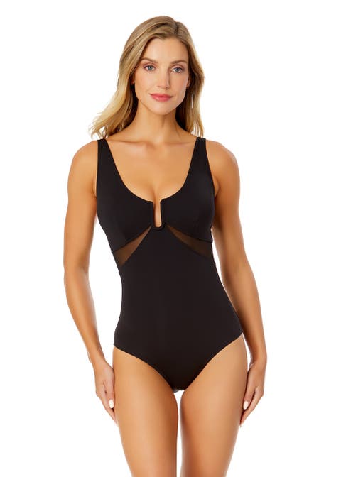 Women's Mesh Around U Ring Mesh Insert One Piece Swimsuit