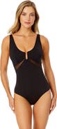Anne Cole Women's Mesh Around U Ring Mesh Insert One Piece Swimsuit