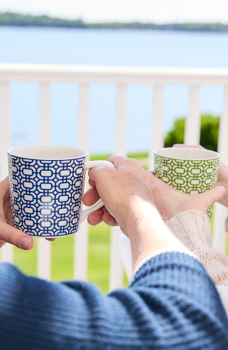 Caskata Newport Verde Garden Gate Mug - Porcelain - Set 4, Alternate, color, Green