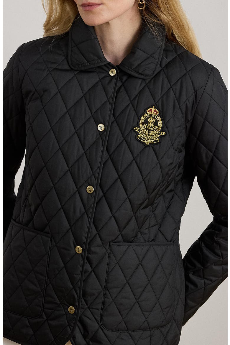 Crest Detail Quilted Jacket, Alternate, color, BLACK