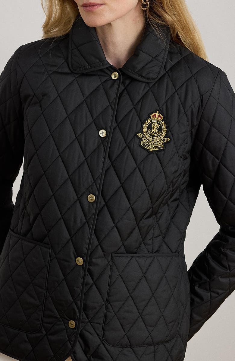 Lauren Ralph Lauren Crest Detail Quilted Jacket, Alternate, color, Black