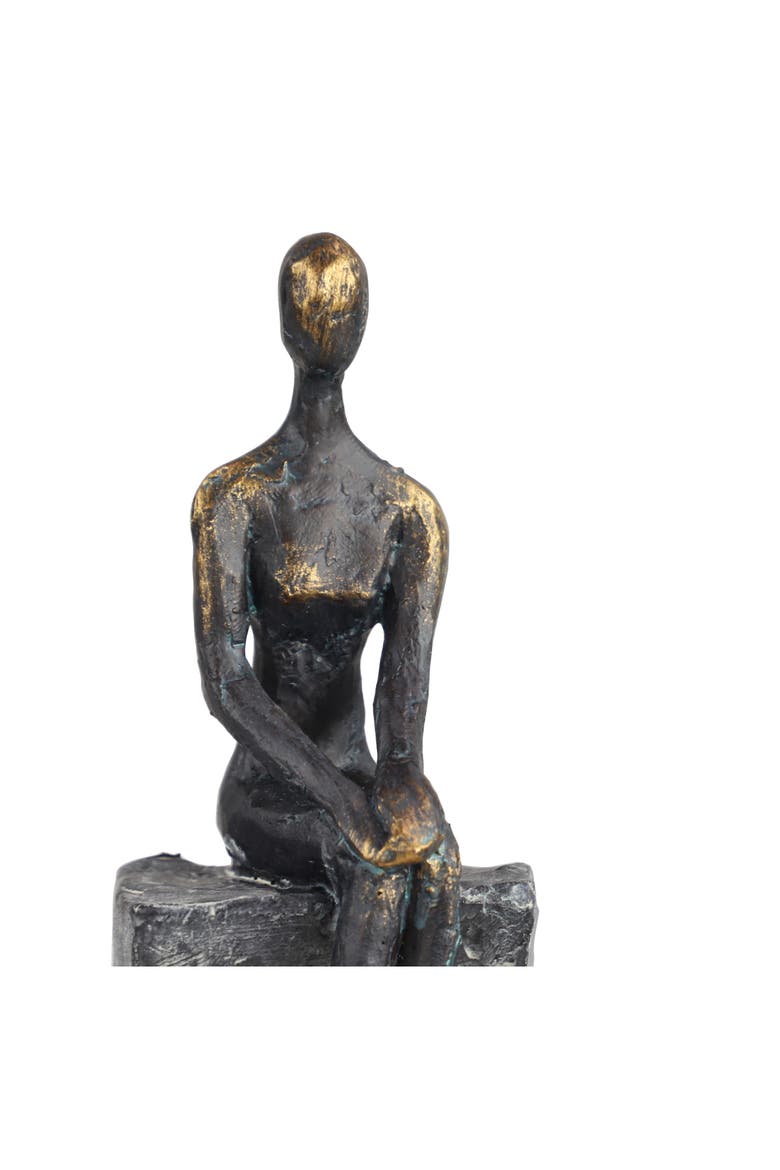 Black Polystone People Sculpture with Stairs, Alternate, color, BLACK