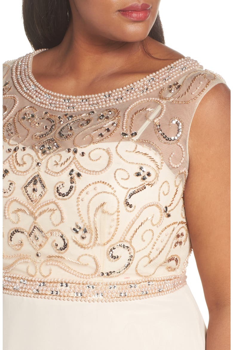 Sleeveless Beaded Gown, Alternate, color, CHAMPAGNE