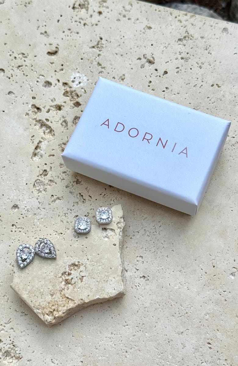 Adornia Set of 2 Halo Cubic Zirconia Stud Earrings, Alternate, color, Silver