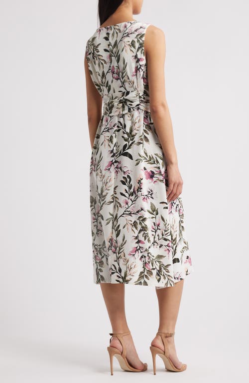 Connected Apparel Tie Waist Crepe Midi Dress In Dusty Rose