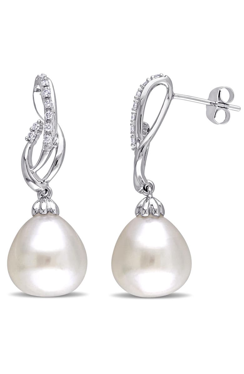 Julianna B. South Sea Pearl & Diamond Ribbon Drop Earrings 14k, Main, color, Cultured South Sea Pearl