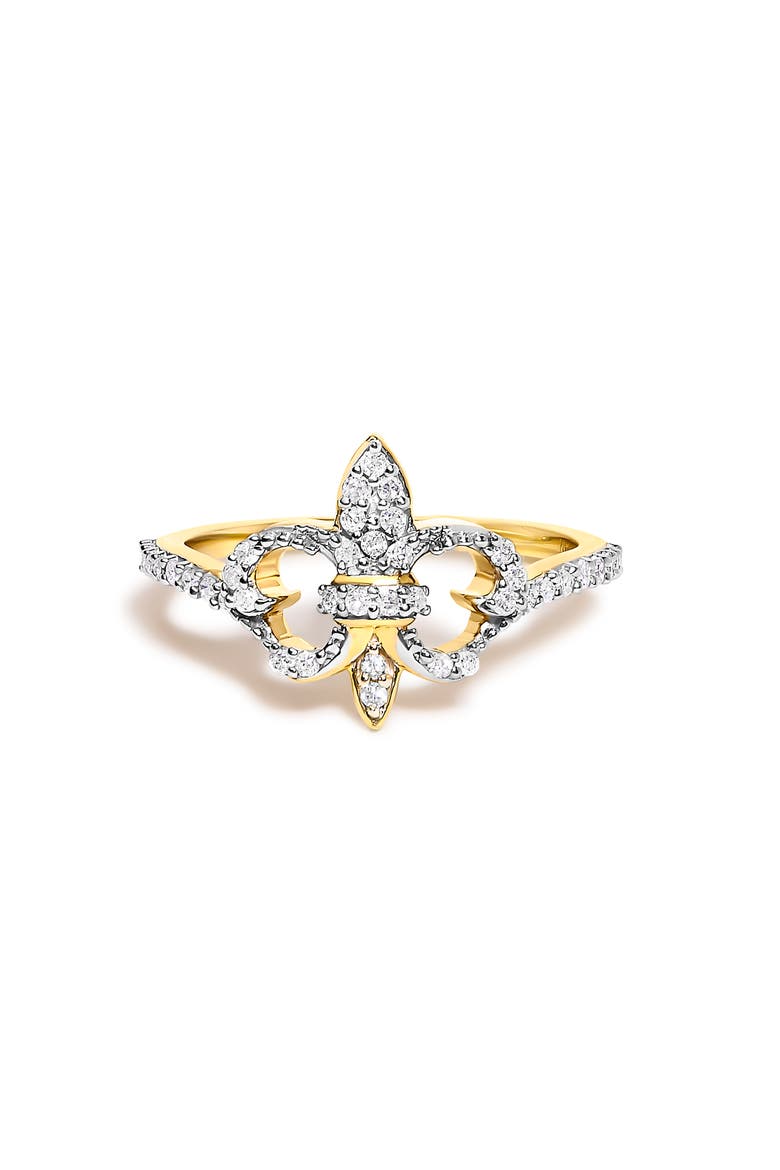 14K Yellow Gold Plated .925 Sterling Silver 1/4 Cttw Diamond Fleur-de-Lis Ring, Main, color, Yellow Gold over Silver