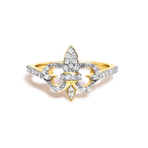 Haus of Brilliance 14K Yellow Gold Plated .925 Sterling Silver 1/4 Cttw Diamond Fleur-de-Lis Ring in Yellow Gold Over Silver at Nordstrom, Size 7