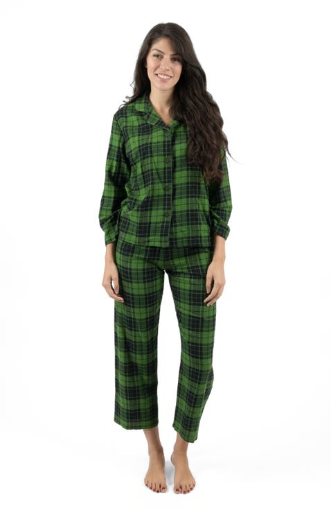 Women's Cotton Flannel Printed Holiday Pajama Set