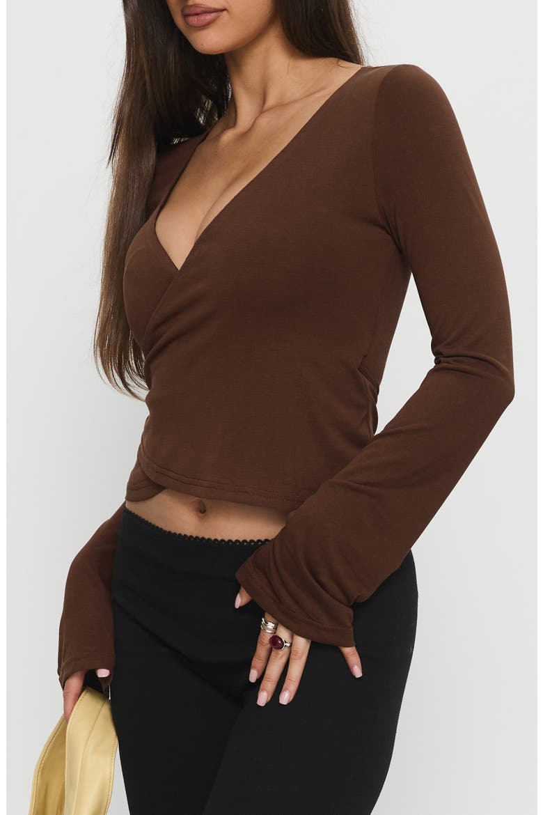 Stefanee Faux Wrap Top, Alternate, color, BROWN