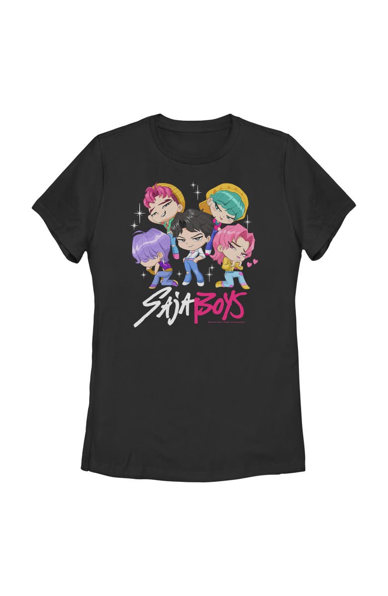 KPop Demon Hunters Women's KPop Demon Hunters Saja Boys Chibi Group  Graphic T-Shirt, Main, color, Black