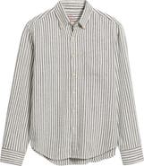 ALEX CRANE Cloud Stripe Organic Cotton Flannel Button-Up Shirt