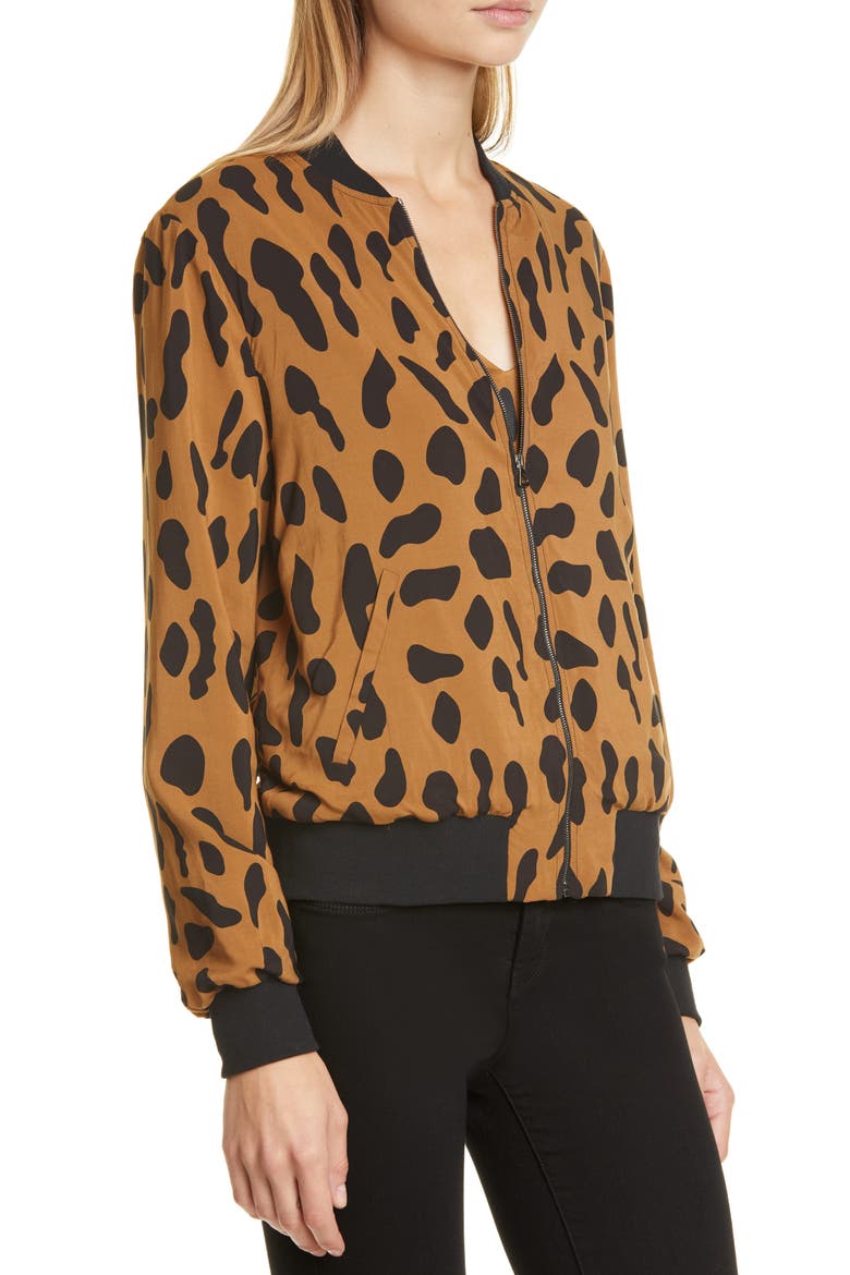 Ollie Cheetah Print Silk Bomber Jacket, Alternate, color, CAMEL/ BLACK ANIMAL