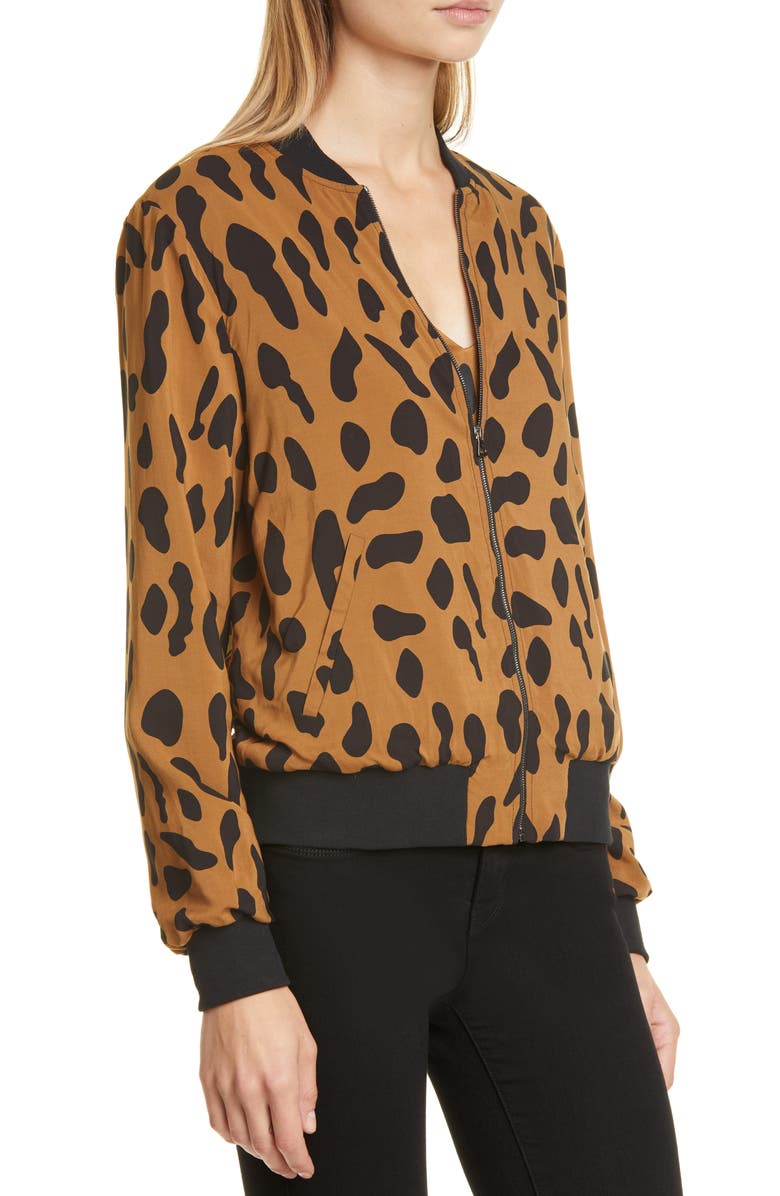 L'AGENCE Ollie Cheetah Print Silk Bomber Jacket, Alternate, color, 