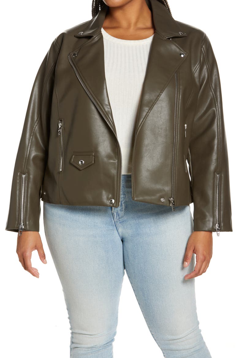 Faux Leather Moto Jacket, Main, color, SECRET MEADOW OLIVE