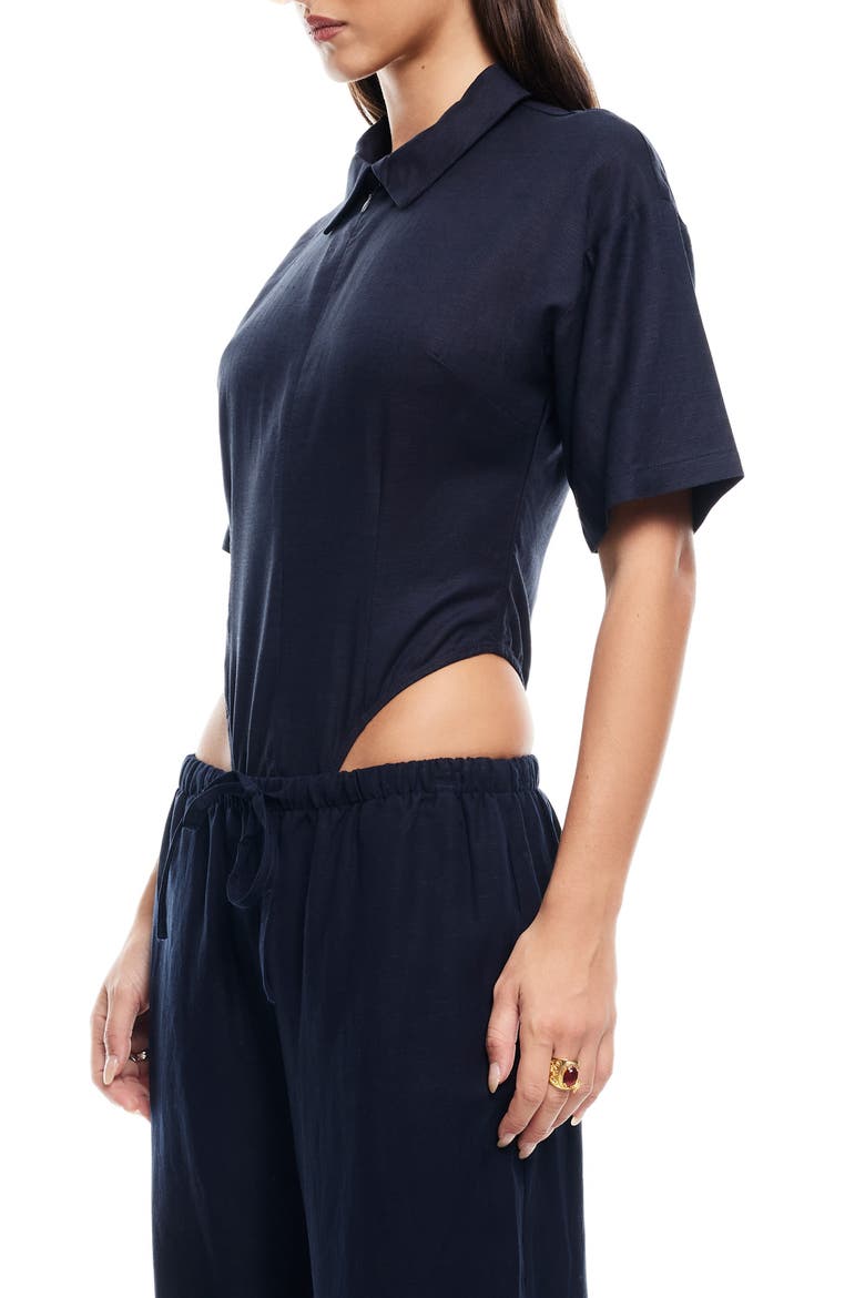 Azure Linen Blend Bodysuit, Alternate, color, NAVY