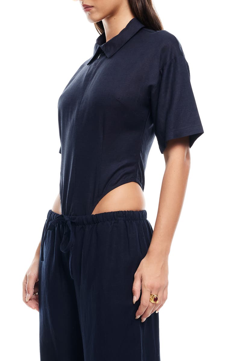 LIONESS Azure Linen Blend Bodysuit, Alternate, color, Navy