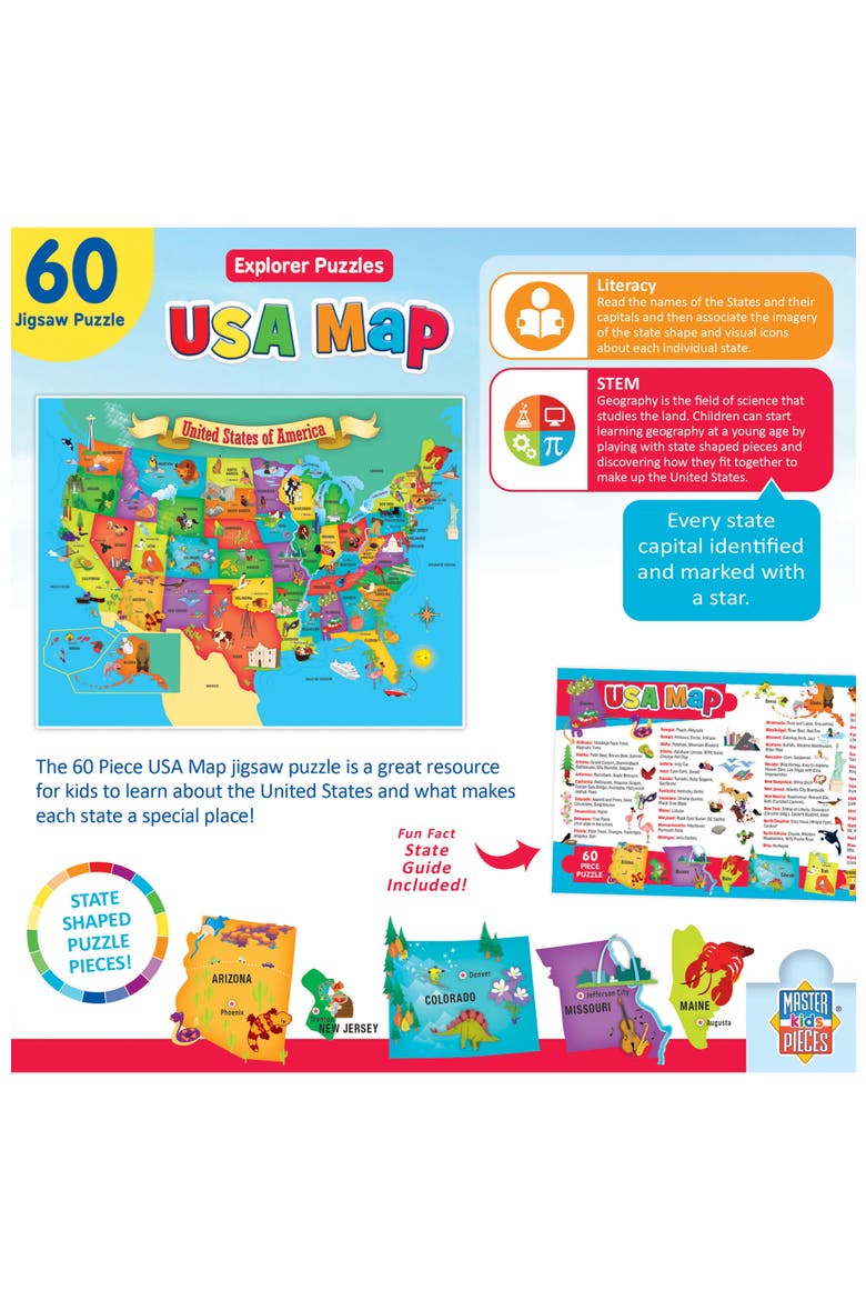 Explorer USA Map 60 Piece Jigsaw Puzzle, Alternate, color, Multicolor
