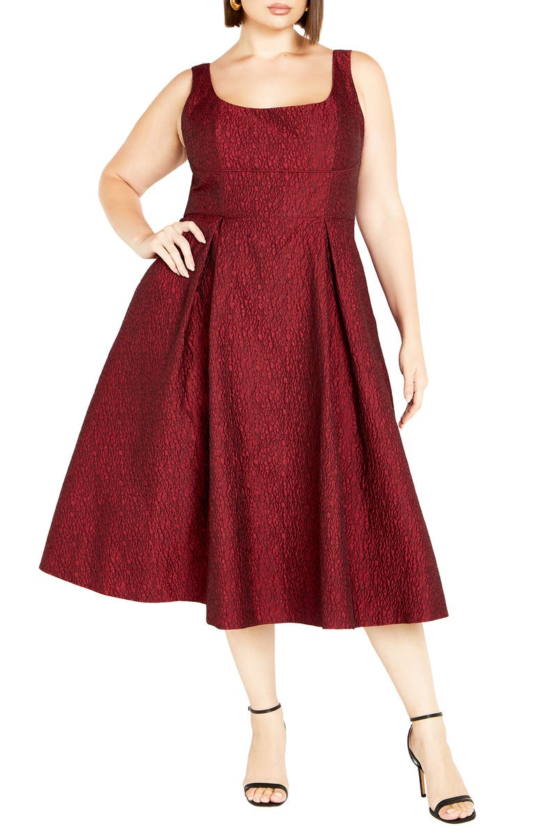 City Chic Estella Jacquard Midi Dress, Main, color, Love Red
