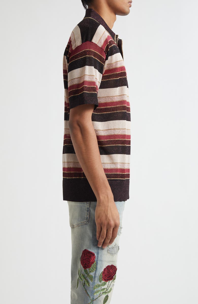 AMIRI Metallic Stripe Oversize Polo, Alternate, color, Red