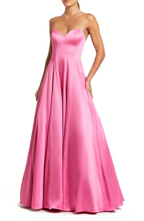 Mac Duggal Satin Strapless Ballgown With Bow Details In Pink