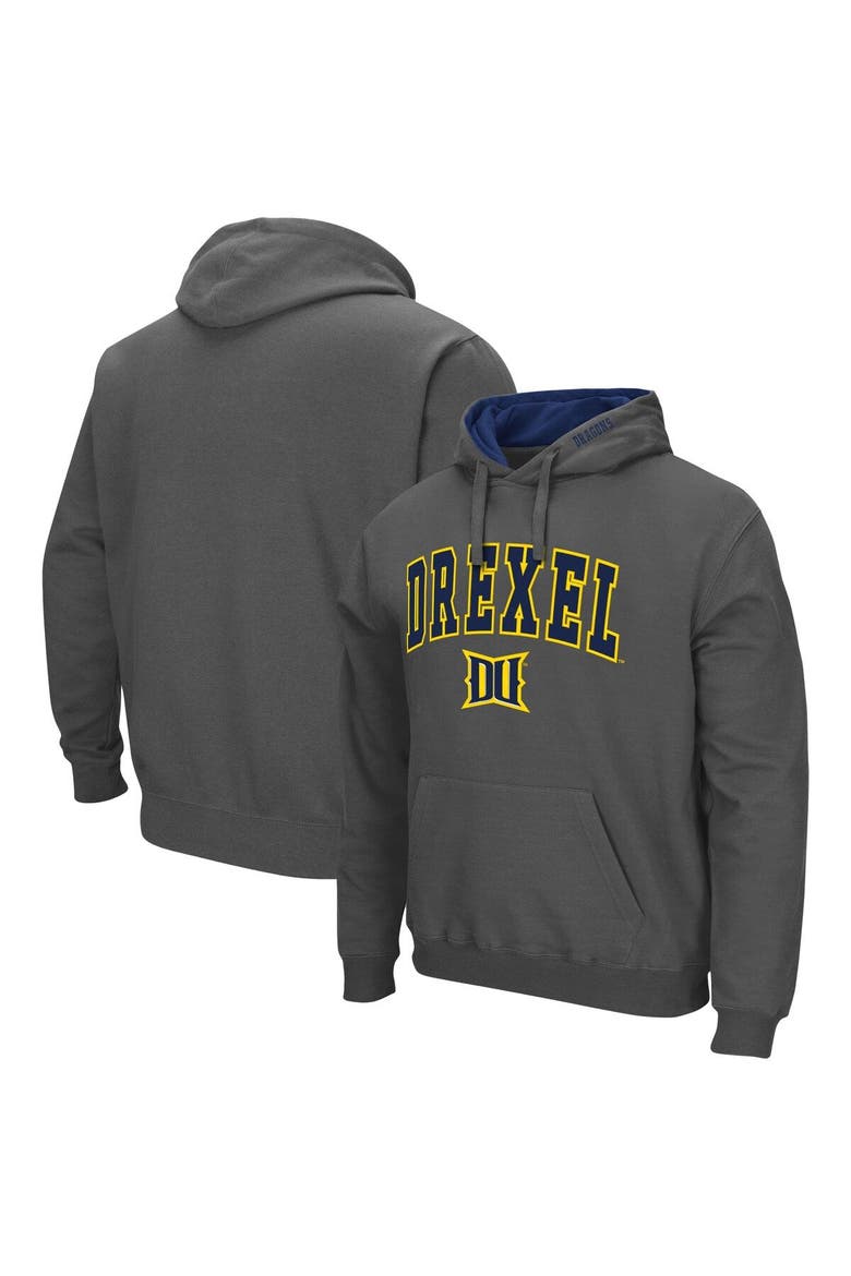 Men's Colosseum Charcoal Drexel Dragons Arch and Logo Pullover Hoodie, Main, color, Charcoal