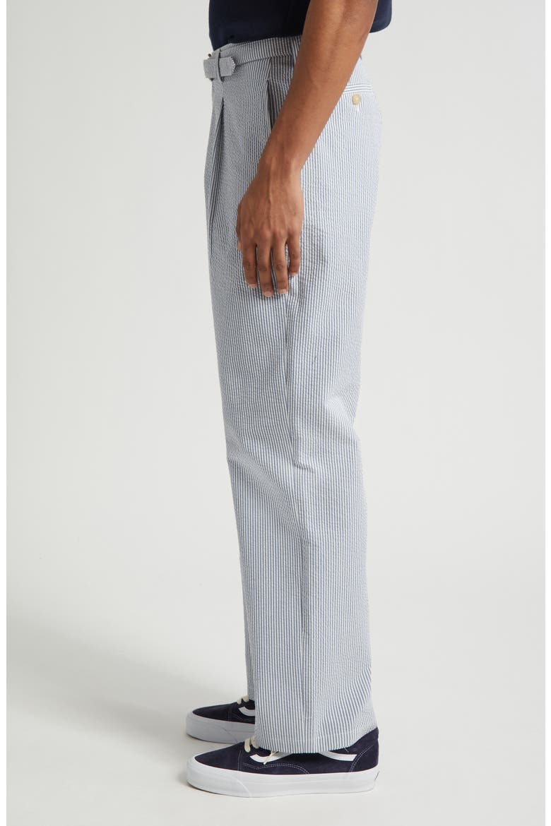 Belted Pleated Seersucker Pants, Alternate, color, BLUE/ WHITE