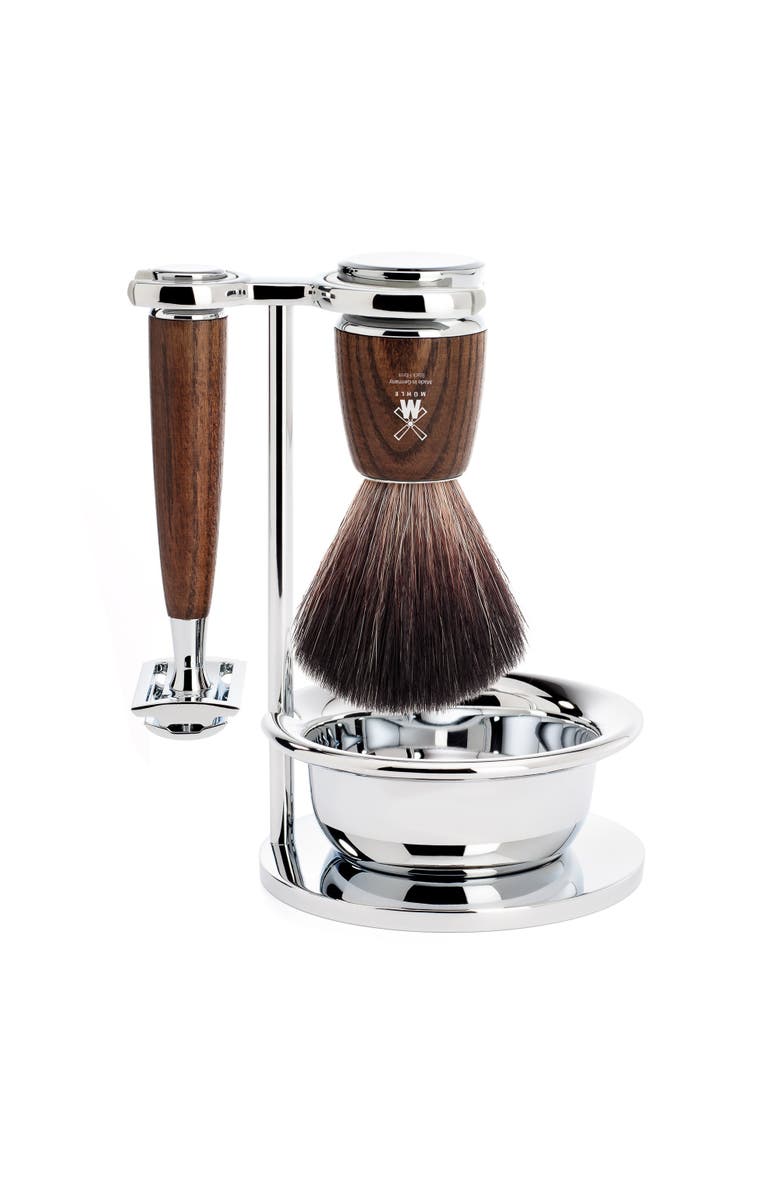 MÜHLE Rytmo Steamed Ash 4-Piece Black Fiber & Safety Razor Shaving Set, Main, color, Steamed Ash