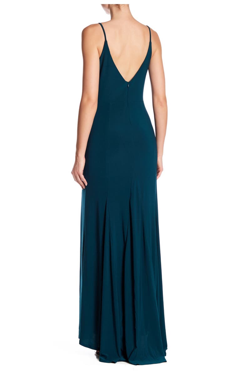 Jump Apparel Plunge V-Neck Jersey Gown, Alternate, color, Forest