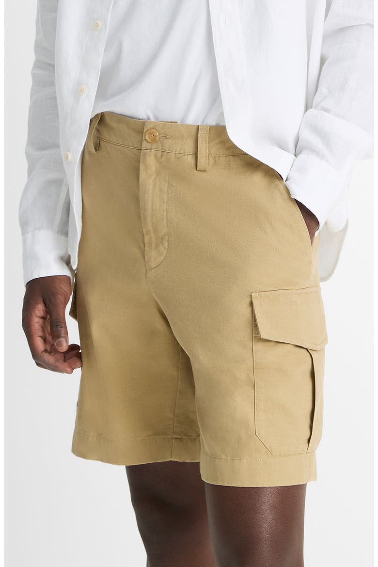 Flat Front Cotton & Linen Cargo Shorts, Alternate, color, BEACHWOOD