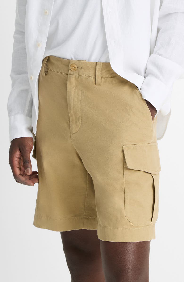 Vince Flat Front Cotton & Linen Cargo Shorts, Alternate, color, Beachwood